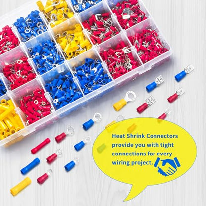 1200PCS Electrical Connector Kit - Automotive Insulated Crimp Terminals | Rings, Forks, Female Spades, Male Spades, Butt Crimp Electrical Connectors