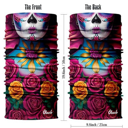Obacle Skull Face Mask for Women Dust Wind Sun Protection Rave Festival Riding - color: Women Pink Flower Face Black Nose