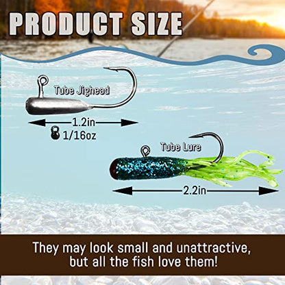 Crappie Lures Tube Lures Jigs Heads Worms Swimbaits Kit, 165, 124, 50 Pcs Pre-Rigged Crappie Jigs Tube Hooks Soft Plastic Grub Worms Baits for Bass Trout Freshwater Saltwater Fishing - color: 25 Pcs - Pre-Rigged Tube lures