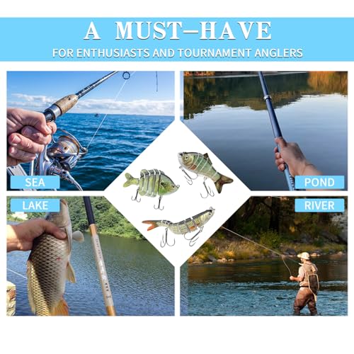 Fishing Lures for Freshwater and Saltwater, CHSMONB 6 Pcs Slow Sinking Most Lifelike Jointed Swimbait for Bass Trout Crappie Walleye Pike, Amazing Gifts for Men and Family