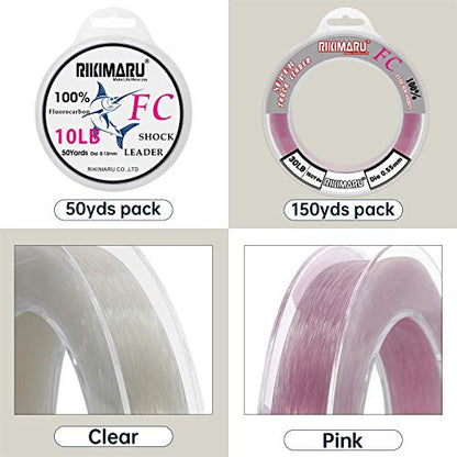 Rikimaru FC 100% Fluorocarbon Pure Shock Resistant, Sinks Faster Than Mono, Leader Material, 2LB-150LB - color: Sakura Pink, size: 50Yards-50LB