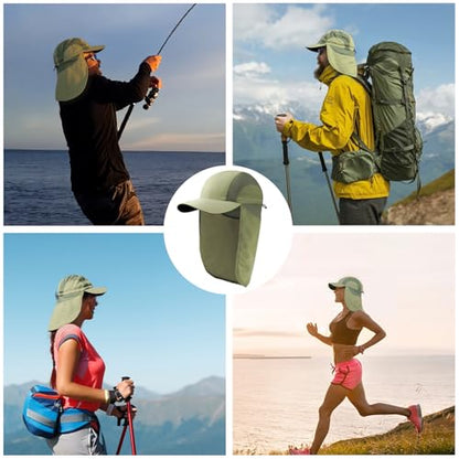 Mens Sun Hat with Breathable Mesh Sun Hats for Men Sun Protection Fishing Hat with Neck Flap for Hiking Cycling - color: Green