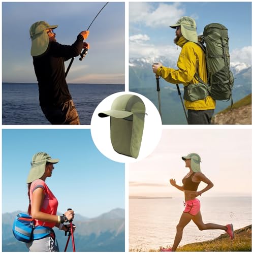 Mens Sun Hat with Breathable Mesh Sun Hats for Men Sun Protection Fishing Hat with Neck Flap for Hiking Cycling - color: Green