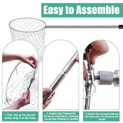 2 Sets Chicken Catching Net Extra Thick 2 Poles 5.25 FT Poultry Fishing Net Extendable Landing Animal Catcher for Bird, Chicken, Goose, Ducks, Fish(2 Nets, 1 Hook, 2 Poles, 46 Inches)