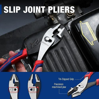 WORKPRO 6” Slip Joint Pliers Tool, Large Soft Grip,Rust Prevention Finish, 3-Zone Serrated Jaw Forged from High Carbon Steel for Maximum Grip - size: 6-inch