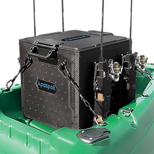 Kayak Fishing Crate with 4 Rod Holders | 13"x13" Kayak Tackle Storage Box & Gear Organizer | Durable, Compact Kayak Crate Storage for Most Fishing Kayaks