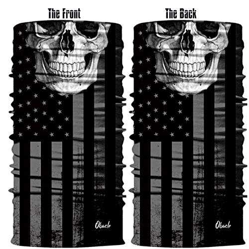 Obacle Bandana Face Mask Neck Gaiter Tube Mask Men Women for Sun Dust Protection - color: Black White Skull Face Flag