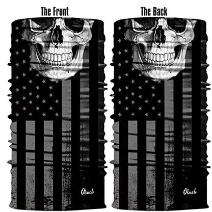 Obacle Bandana Face Mask Neck Gaiter Tube Mask Men Women for Sun Dust Protection - color: Black White Skull Face Flag