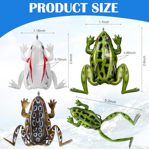 Soulchen 3 Pack Topwater Frog Lure Bass Trout Fishing Lures Kit, Frog and 2 Pocket Frogs Realistic Bait with Legs Weedless Bass Fishing Lures for Freshwater and Saltwater