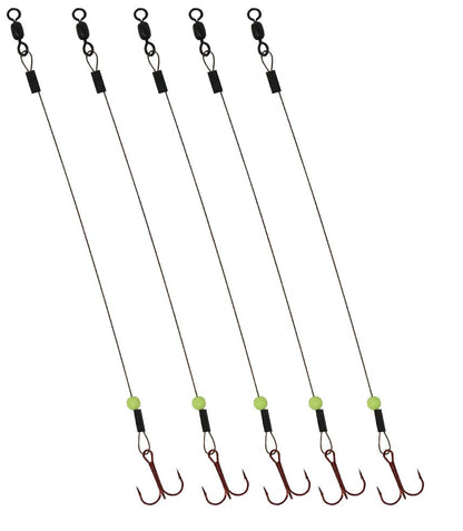 Tooth Shield Tackle Ice Fishing Tip Up Leader/Rig (90 lb) / Ice Fishing Sucker Walleye Pike Musky Predator Rig (5 Pack) [Camo Wire/Chartreuse Bead] Made in The USA - size: Hook Size: 4
