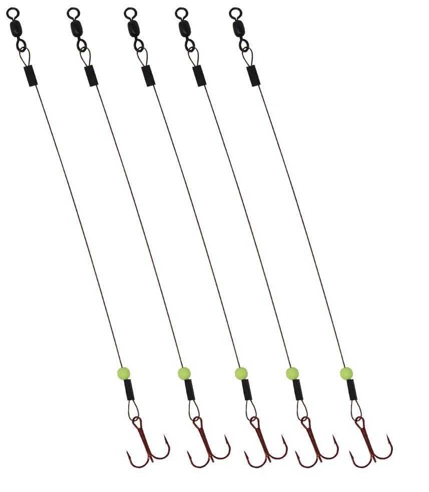 Tooth Shield Tackle Ice Fishing Tip Up Leader/Rig (90 lb) / Ice Fishing Sucker Walleye Pike Musky Predator Rig (5 Pack) [Camo Wire/Chartreuse Bead] Made in The USA - size: Hook Size: 1/0