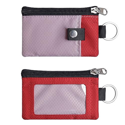 CHENSPRX Minimalist RFID Blocking Small Wallet with ID Window,WaterResistant Zip Id Case Wallet with Lanyard Keychain for Cards,Cash,Travel,Women,Men - color: LightPurple+Red