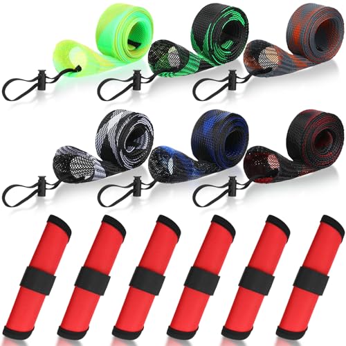 12 Pcs Fishing Rod Sleeves and Lure Wraps for Rods Poles,Red | 66.93 x 1.77 Inches Fishing Rod Socks, 5.91 Inches Fishing Lure Covers for Pole and Lure Protecting - color: Red