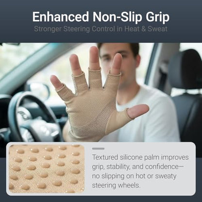 Mens Sunblock Fingerless Gloves Summer UV Protection Driving Cotton Gloves - color: Grey
