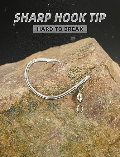 BLUEWING Offset Circle Hook with Swivel Stainless Steel 5pcs/10pcs Extra Sharp for Freshwater Saltwater Big Game Fishing - style: Size 08: 16/0, 5pcs
