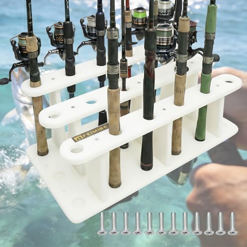 Heavy-Duty HDPE Fishing Rod Holder Rack for 18 Rods – Deck & Dock Mount Rod Storage with Stainless Steel Hardware, Wide Spacing Design for Large Reels, UV & Corrosion Resistant - size: 18 Rods