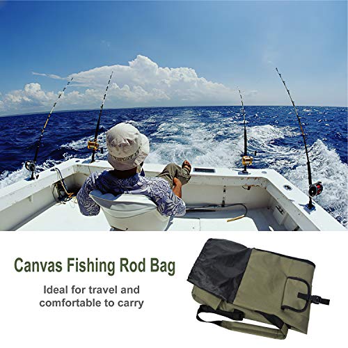 LEADALLWAY Portable Fishing Rod Case - Durable Folding Oxford Fabric Tackle Carry Bag - Multifunction, Large Capacity, Waterproof - Holds 5 Poles