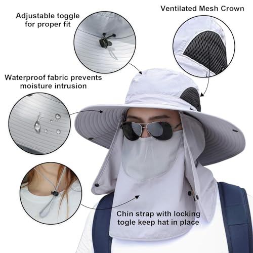 Sun Hat Unisex Face Coverage Shield Neck Flap Cap Garden Lawn Work Sports Hiking Fishing Hats - color: Light Grey