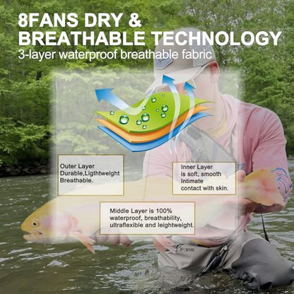8 Fans Mens Womens Waist Waders,3-Ply Durable Breathable Waterproof Stockingfoot Insulated Wading Pants for Fishing Kayaking - size: Large