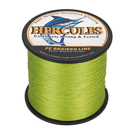 HERCULES Cost-Effective Super Strong 4 Strands Braided Fishing Line 6LB to 100LB Test for Salt-Water, 109/328 / 547/1094 Yards (100M / 300M / 500M / 1000M), Diam# 0.08MM - 0.55MM, Hi-Grade - color: Army Green, size: 6LB(2.7KG)-0.08MM-1640YDS(1500M)