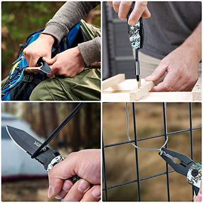 SIUPRO Multitool Pocket Knife Set for Men, Multipurpose 9-in-1 screwdriver kit, Multi Tool Pliers for Camping, Survival with Nylon Sheath, Gifts Idea, Camo - style: Camo
