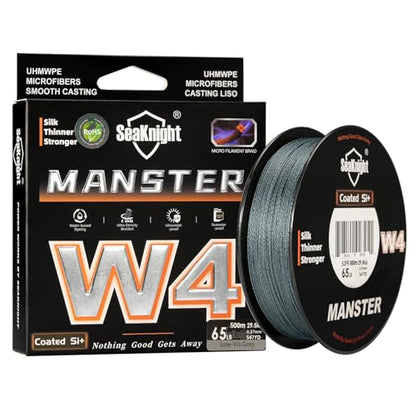Seaknight W4 4 Strands Braided Lines 300M/500M Super Smooth PE Multifilament Line Carp Fishing Lines Double Coating UV-Proof Saltwater-Proof Fishing Line for Saltwater Sea Fishing 15-100LB - color: Gray, size: 3.0#: 45LB (0.28mm)-547Yds