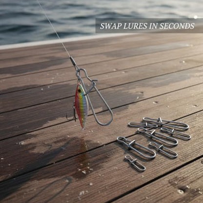 100-Pack Fishing Snap Connectors, Stainless Steel Lure Snaps for Quick Tackle Swapping, Assorted Sizes Saltwater and Freshwater Terminal Tackle Accessories - size: 3.54 x 2.76 x 0.79"