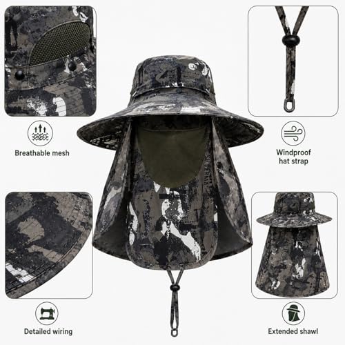 Sun Hat Unisex Face Coverage Shield Neck Flap Cap Garden Lawn Work Sports Hiking Fishing Hats - color: Armygreen Graffiti