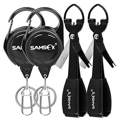 SAMSFX Fishing Knot Tying Tool, Multifunctional Fly Fshing Nippers, Quickly Tie Fishing Knots for Hooks, Lures and Flies, Fishing Clippers with Retractor - color: Black Knot Tool, style: Carabiner Retractor