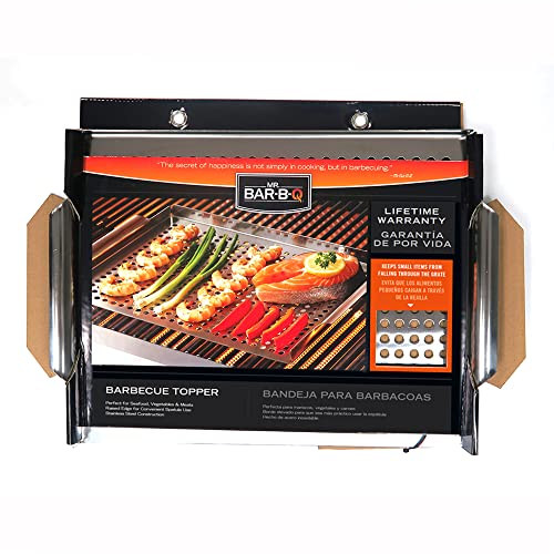 Stainless Steel BBQ Grill Topper Pan Tray for Vegetables, Meats, Skewers & Seafood - Grill Pan for Gas & Charcoal Grills & BBQ - Outdoor Cooking, Grilling, Camping & Tailgating by Mr. Bar-B-Q 06032Y - size: 16x12 Inch