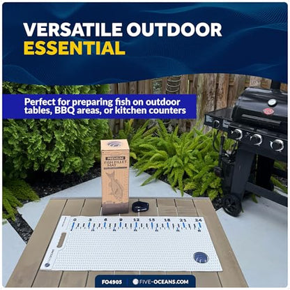 Five Oceans Fish Fillet Mat 28" x 14", White Non-Slip Cutting Mat for Fish, Heavy-Duty Roll-Up Dishwasher Safe Board with 24" Ruler, for Kitchen Counters, Patio BBQ & Outdoor Tables - FO4905 - color: Fish Fillet Mat