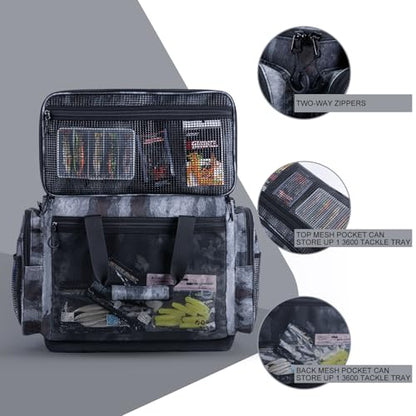 Goture Large Tackle Bag,Store Up to 8PCS 3700 Plus 4PCS 3600 Tackle Trays(Not Included),Water Resistant Saltwater Gear Storage Big Fishing Bag with EVA Bottom,Gifts for Men(21.65"x11.8"x15.16") - color: A1 Camo 1 Extra Large Without Trays