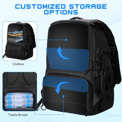 50L Fishing Tackle Backpack with Removable Lure Wraps,2 Rod Holders Storage Fishing Gear and Equipment - color: B: 50L Backpack