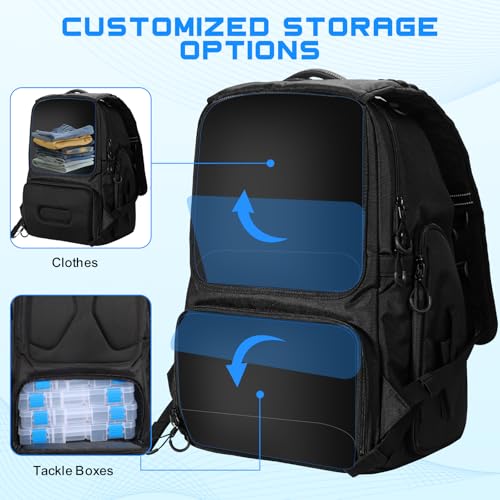 50L Fishing Tackle Backpack with Removable Lure Wraps,Include (4) 3600 Tackle Boxes, 2 Rod Holders Storage Fishing Gear and Equipment - color: C: 50L Backpack with (4) 3600 Tackle Boxes