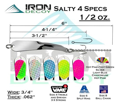 IRON DECOY Salty Fishing Lure Spoon, Saltwater, Casting, Trolling, Jigging, Seatrout, Striped Bass, Mackerel, Snook, Tarpon, Bluefish, Salmon - color: Silver, size: 1/2 OZ