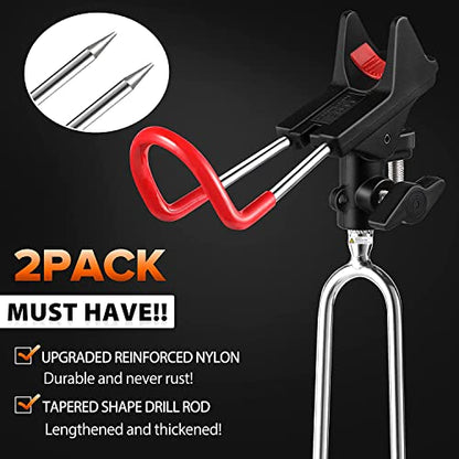 PLUSINNO Fishing Rod Holders - Upgraded 360 Degree Adjustable Fishing Pole Stand Equipment for Bank, Beach, Gift for Men - style: 2 Pack Fishing Rods Holder(red and Black)