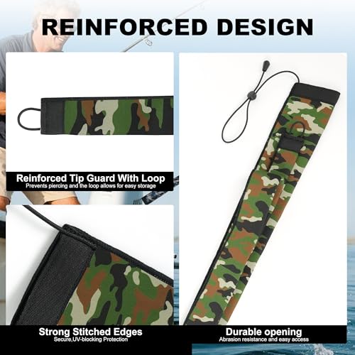 Neoprene Camo Fishing Rod Sleeves,Fishing Pole Sleeves,Fishing Rod Socks | UV Resistance,Puncture Resistant, Protect Casting, Spinning, Trolling Fishing Rods, Storage, tangled-free,75in,68in,60in - color: 2-Deep Green Camo, size: 69"