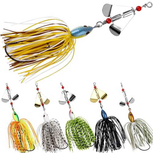 Spinnerbait Fishing Lures Kit, 6pcs Bass Fishing Buzzbait Lures Hard Metal Spinner Baits Swim Jigs for Bass Trout Salmon Pike Freshwater Saltwater - style: A-6pcs