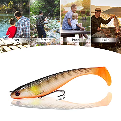 TRUSCEND Shadtale Easy Catch Soft Fishing Lures, Unique Vibration and Action for Various Rigs, Paddle Tail Swimbaits Trailer for Bass, Trout, Crappie, Walleye, Redfish, Saltwater & Freshwater Fishing - color: A-4",3/8oz