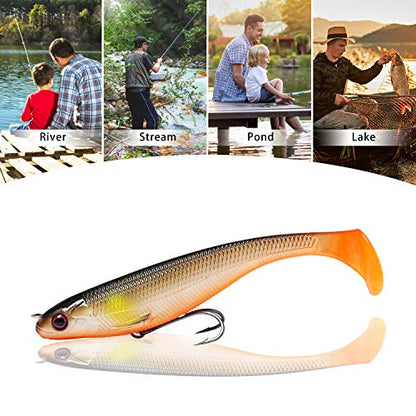 TRUSCEND Shadtale Easy Catch Soft Fishing Lures, Unique Vibration and Action for Various Rigs, Paddle Tail Swimbaits Trailer for Bass, Trout, Crappie, Walleye, Redfish, Saltwater & Freshwater Fishing - color: A-4",3/8oz