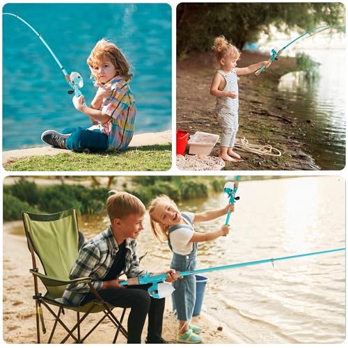 Kids Fishing Pole, Portable Telescopic Kids Fishing Poles for Boys Girls Youth, Fishing Rod and Reel Combo - color: Turquoise+Mint Blue