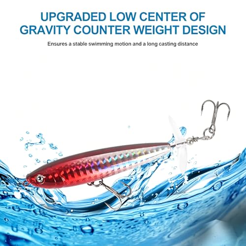 Whopper Fishing Lure for Bass：Popper Top Water Fishing Lures with Floating Rotating Tail Barb Treble Hooks Saltwater Freshwater Plopping Lures Kit - color: Brown Red