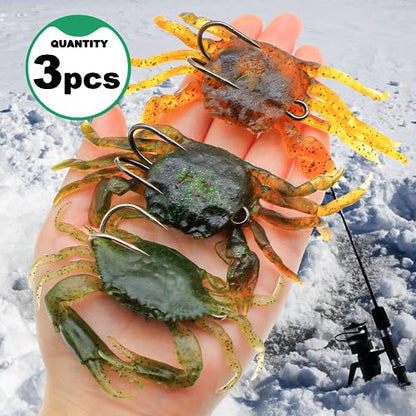 3Pcs Fishing Soft Plastic Lures Crab Soft Lure with Double Fishing Hooks Crab Baits Traps Kit for Bass Saltwater Fishing