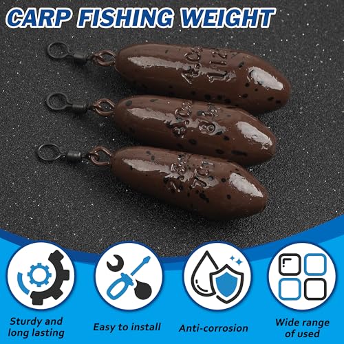 Carp Fishing Weight Sinkers,Coated Tapered Flat Pear Carp Fishing Sinkers with Rolling Swivel Carp Coarse Fishing Gear Tackle 2oz 2.5oz 3oz 3.5oz 4oz - size: 3oz-6pcs, style: Water Drop Shape