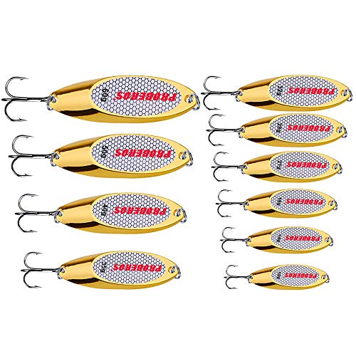 PROBEROS Fishing Spoons Lures Bass Baits Jigging Bait Tackle with Treble Hooks Hard Metal Spoon Fishing Lure Weight Pick 10 Pcs/Pack Silver Gold - color: 10PCS Gold, size: 10/14/18/21/28/32/35/40/50/60G-Mix 10PCS