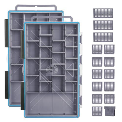 Gonex Fishing Tackle Boxes, 2-Pack Waterproof 3700 Tackle Trays with Adjustable Dividers, Portable Clear Plastic Tackle Organizers with DIY Dividers for Lures, Hooks, Bass Gear, Gray - size: 2pcs 3700 (14.2x9.1x2inch)