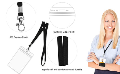 2Pack ID Badge Holder with Black Lanyards,Heavy Duty PVC Card Holder | Transparent ID card holder with lanyards, 3.58" L x 2.5" W Badge ID name card holder,18Inch black lanyards - color: 2 Black Lanyards