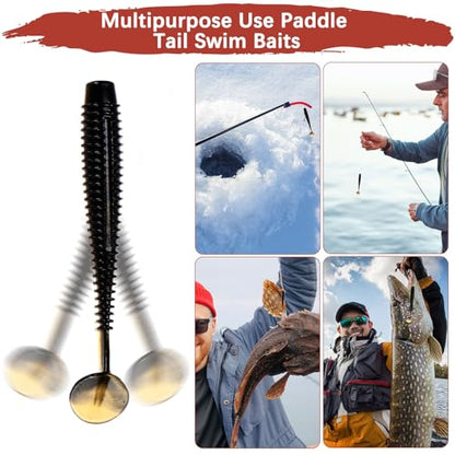 Soft Fishing Lures - Paddle Tail Swim Bait for Bass, Trout in Saltwater & Freshwater - Rigged with Hooks - Durable ABS Plastic - color: Dark Gold, size: 2.95"