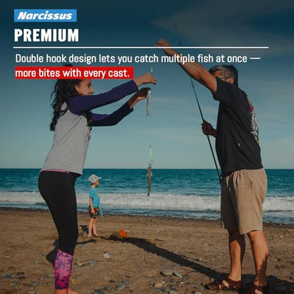 Narcissus 5PCS Sea Fishing Rigs, Pre-Tied Flapper with Size 1/0 & 2/0 Hooks, Anti-Tangle Snap, 1-3 Hooks, Gaps (45cm, 52cm, 80cm), Ready for Beach Fishing - color: 5pcs- 2 hooks- size 1- 52cm gap