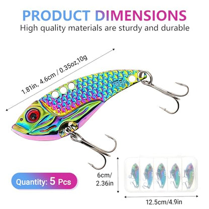 5PCS/10PCS Fishing Lures, Metal VIB Hard Blade Baits, Spinner Spoon Metal Fishing Spoon Crankbaits Swimbaits for Trout Walleye Crappie - color: C-5PCS